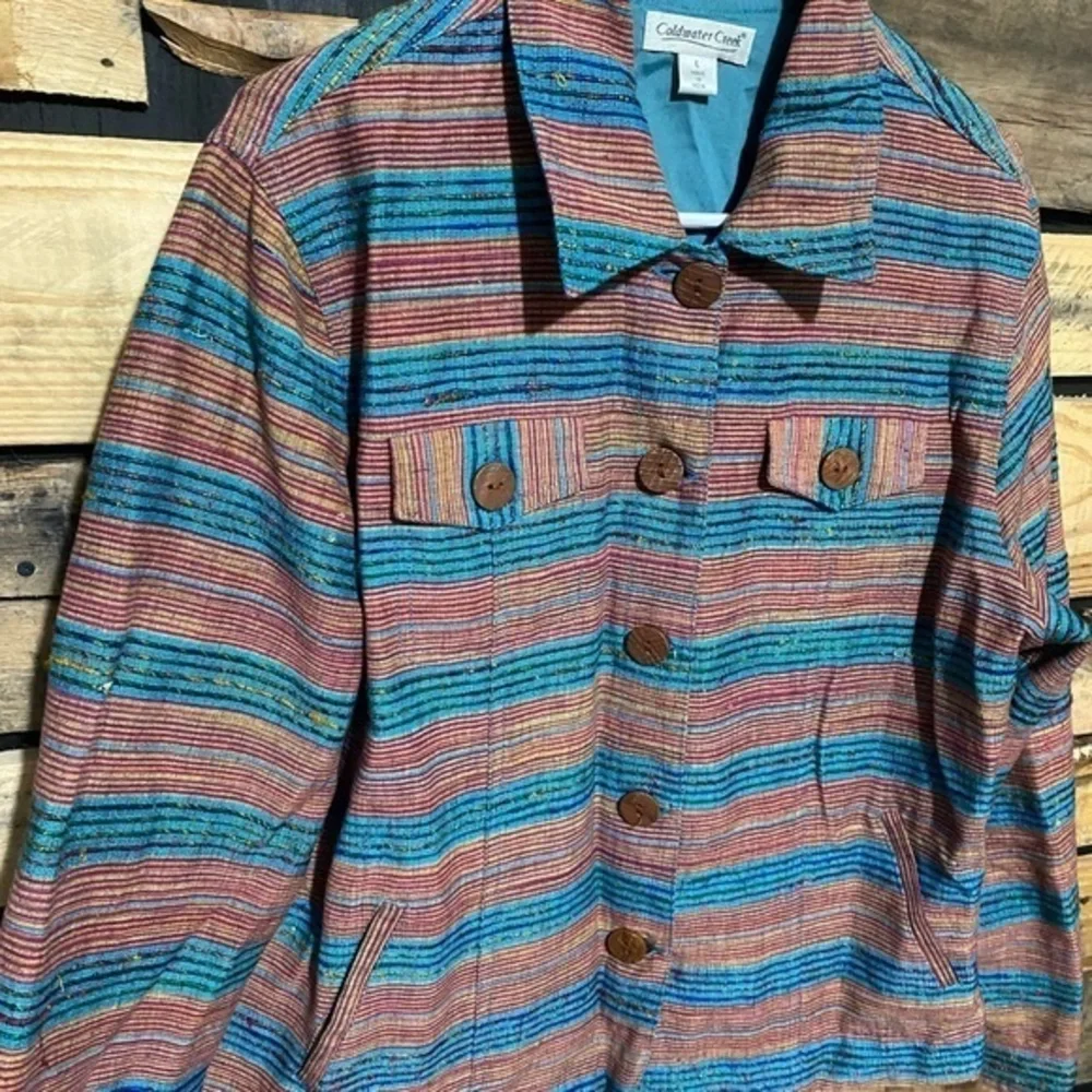 Coldwater Creek Shirt/Blazer Size‎ Large Blue/Orange/Crimson Fall